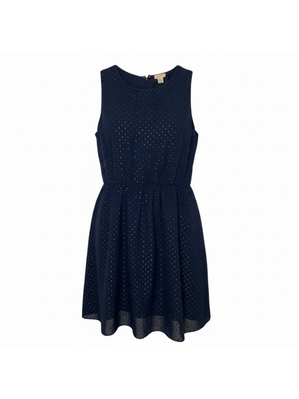 J.Crew Navy Gold Swiss Dot Fit Flare Dress12 Neck Sleevless Lined Mini Workwear